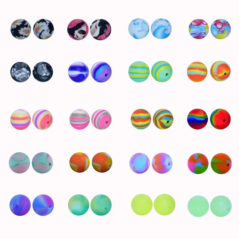 

50pcs 15mm Halloween Watercolor Pattern Food Grade Silicone Beads DIY Making Bracelet Key Ring Keychain Accessories