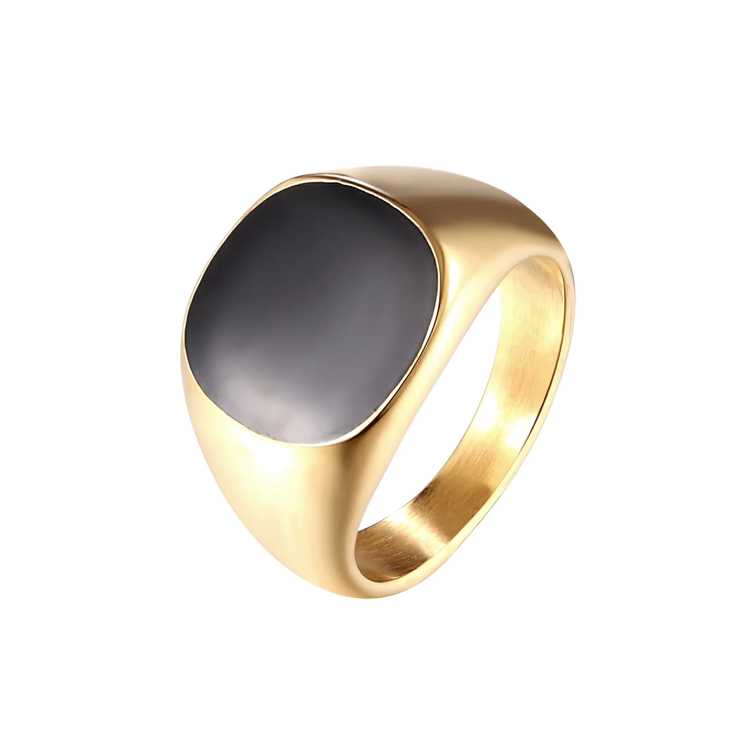 

AILINFA Titanium Steel 14K Gold Couple Ring Retro Index Finger Ring Wide Black Glossy Ring Stainless Steel Hand Jewelry