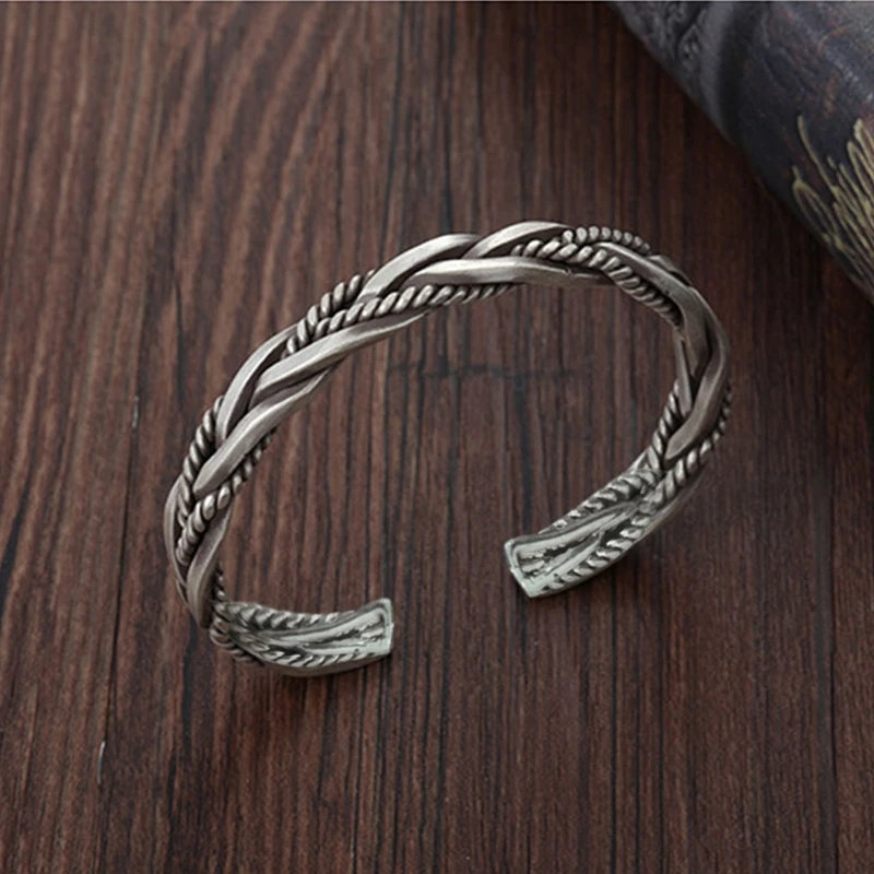 

Серебряный плетеный браслет нейтральный Ретро тайский оригинальный изысканный уникальный открывающийся браслет ручной работы подарок