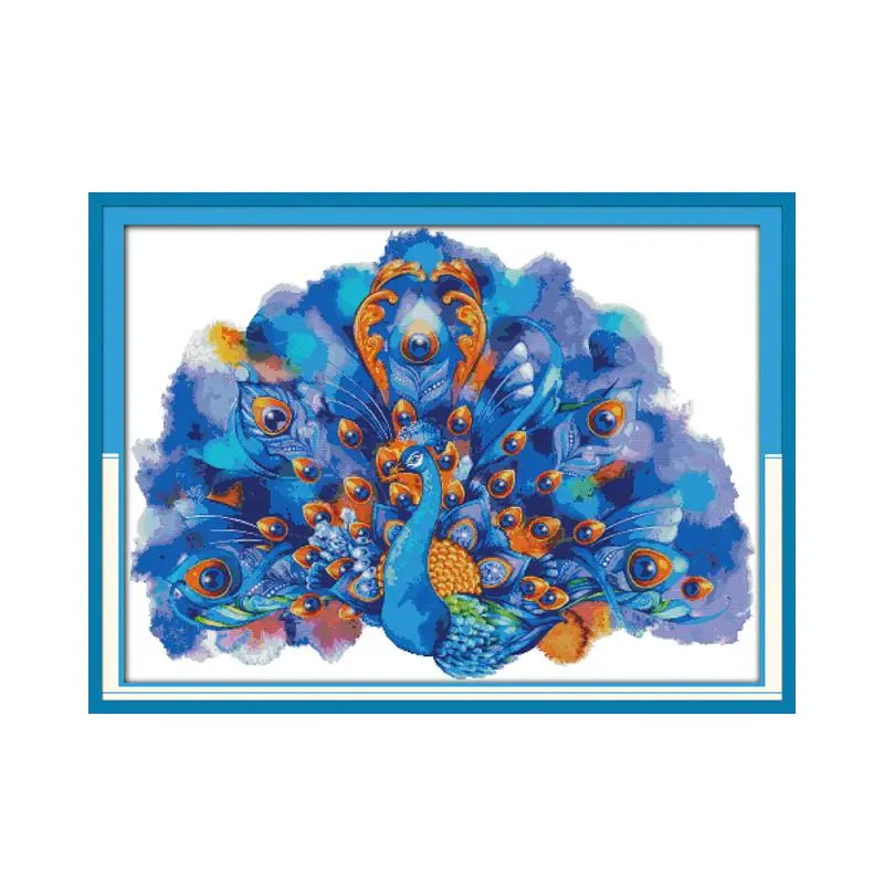 Синий павлин красивая картина с изображением петуха рассчитанная на ткань 14CT 11CT