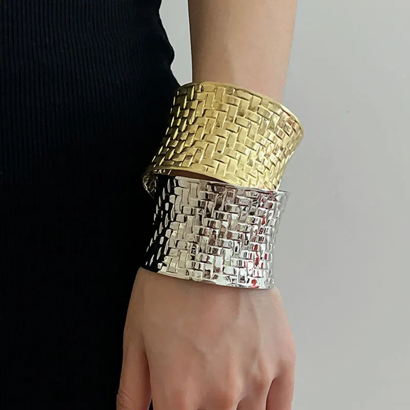 Роскошный широкий металлический Плетеный Браслет-манжета в стиле ретро