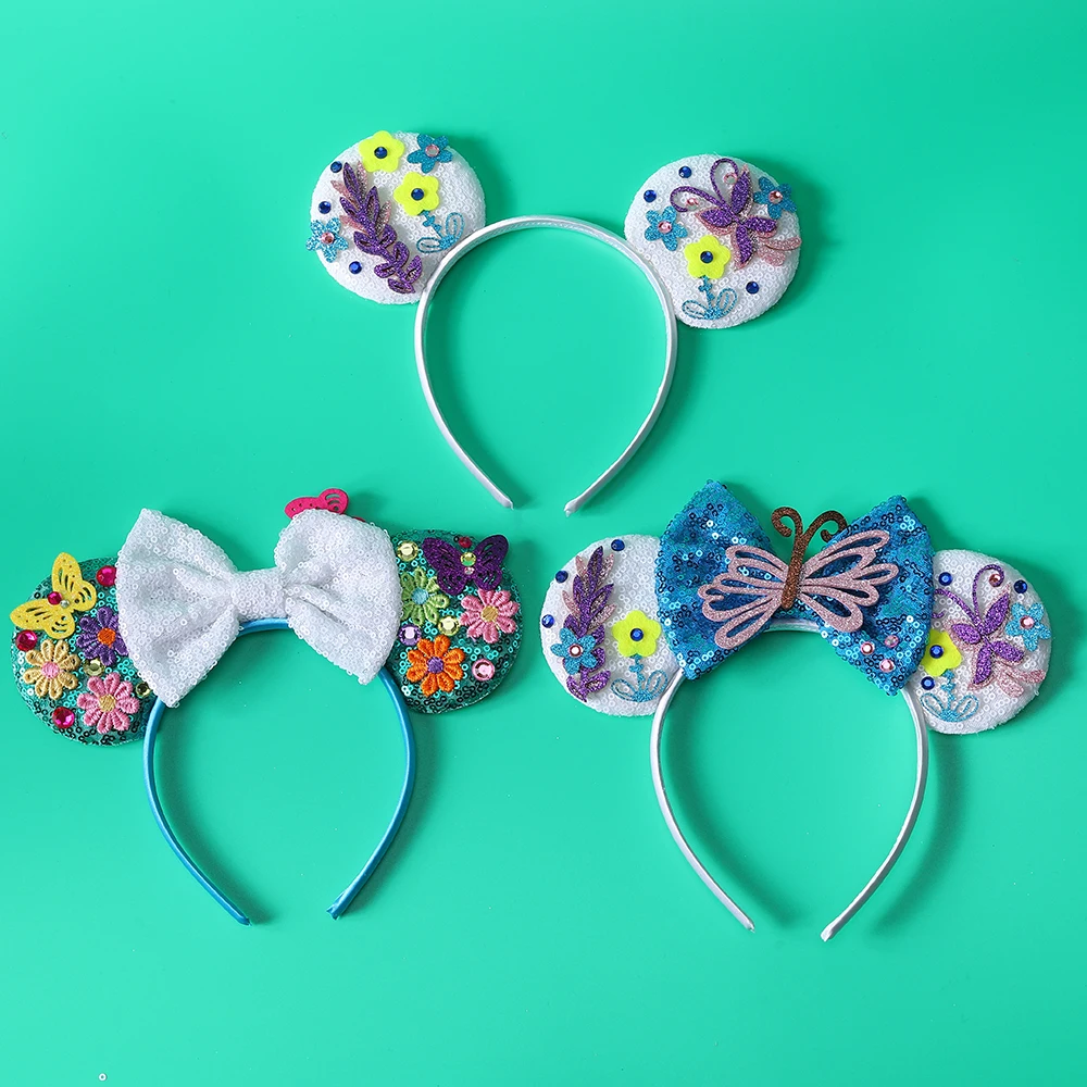 

2022 inspired Ear Headband Butterfly Mouse Ears Headband For Girls Sequins Bow Hairband Children Festival Hair Accessories