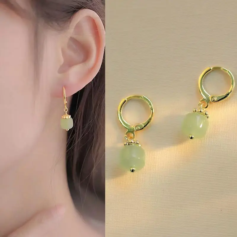 

Trend Faux Hoop Jade Drop Earrings Ladies Luxury Elegant Party Jewelry Accessories Gifts