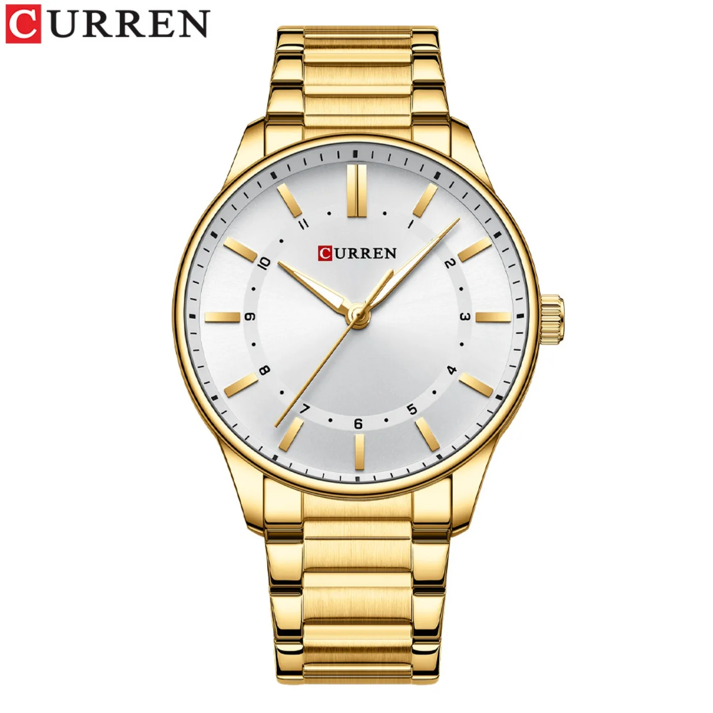 Фото Мужские кварцевые часы CURREN 8430 Classic Fashion, классический дизайн, светящиеся стрелки, простой золотистый корпус из нержавеющей стали, для делового и повседневного стиля, Reloj Hombre №4