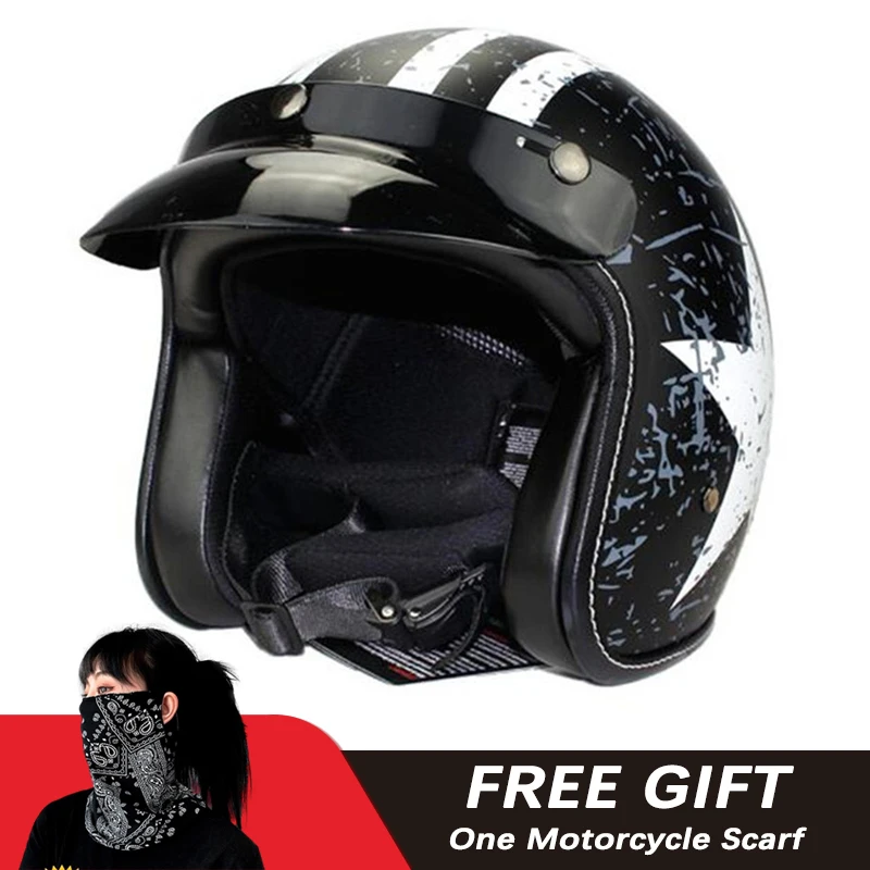 

Motobaby New Retro Helmet Motorcycle 3/4 Open Face Black Vintage Motocross Scooter Cafe Racer Helmet Chopper For Men Women