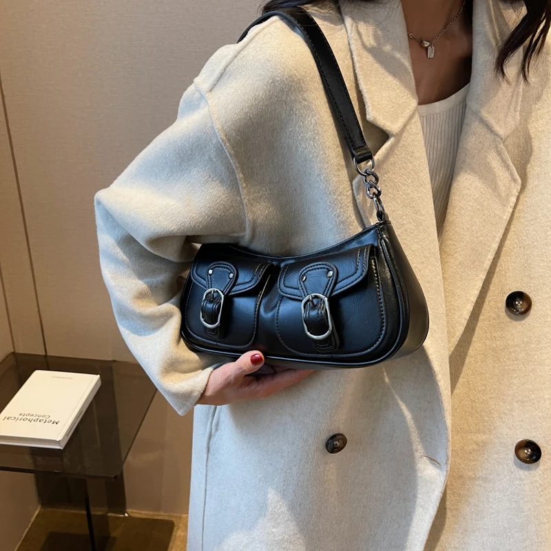 

Fashion Leather Shoulder Armpit Bag for Women Tend Female Simple Small Pocket Design Underarm Handbags and Purses