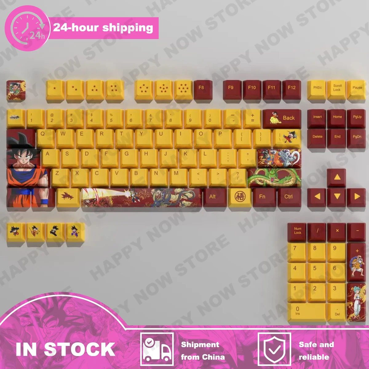 Фото В наличии 108-клавишная анимационная Dragon Ball Goku PBT Keycap, подходит для механической клавиатуры с перекрестной осью, мультяшный праздничный подарок №1