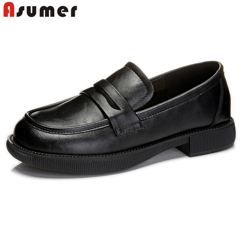 

Туфли ASUMER женские из натуральной кожи, лоферы, без застежки, классические, черные, коричневые, весна-лето 2023