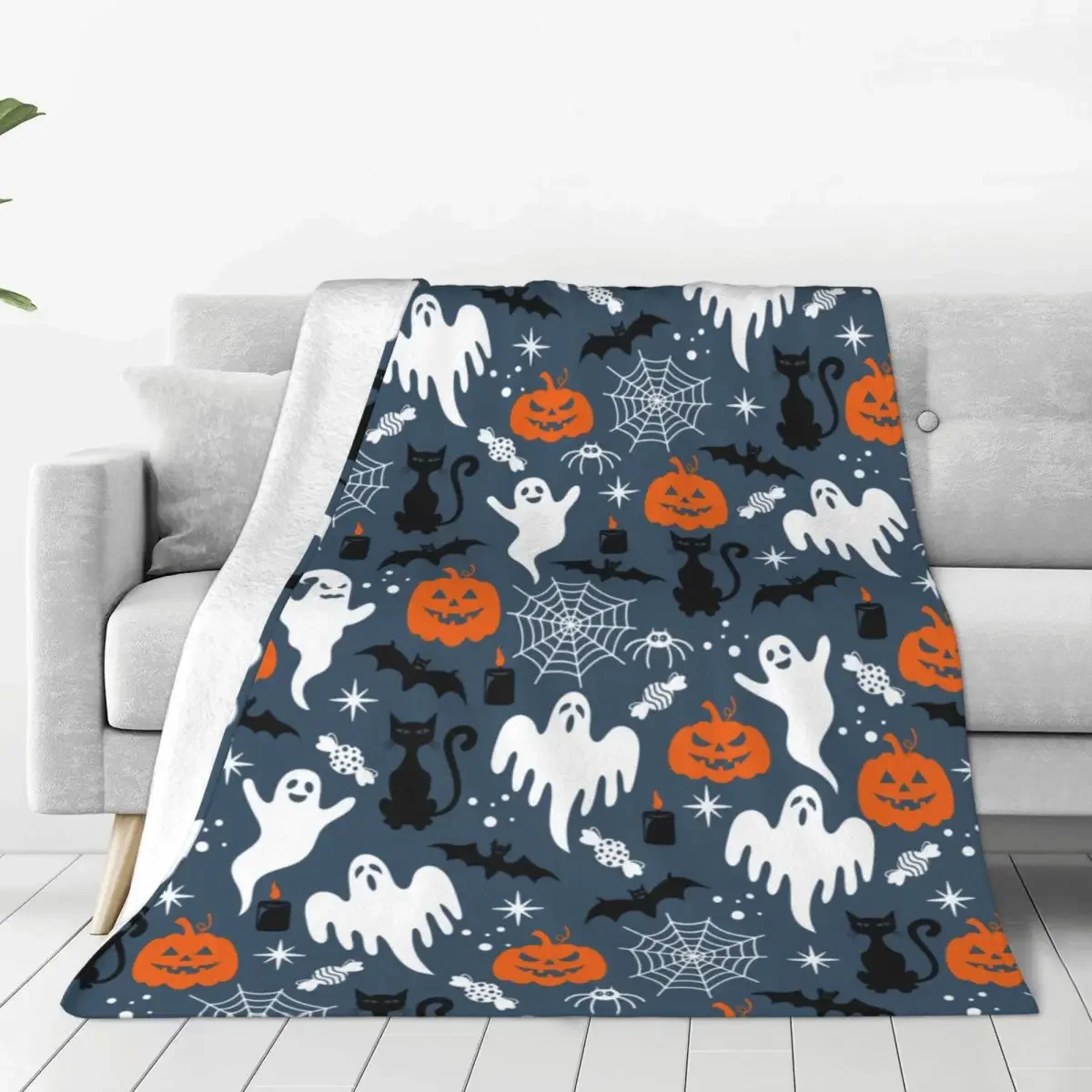 

Многофункциональное ультрамягкое покрывало с рисунком летучей мыши и кошек на Хэллоуин для дома и офиса