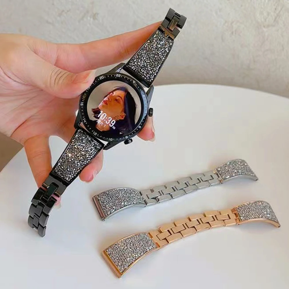 

20 22mm Luxury Diamond Strap For Samsung Galaxy 40 44mm 42 46mm Gear S3 Classic 4 For Huawei GT 2 3 Pro Stainless Steel Bracelet