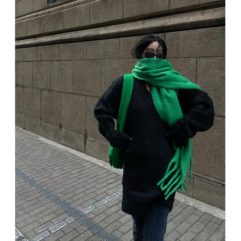 

2022 New Women Scarf Thick Shawl Wraps Winter Warm Fashion Solid Color Pashmina Scarves Long Tassel Hijab Stoles Bufanda Mujer