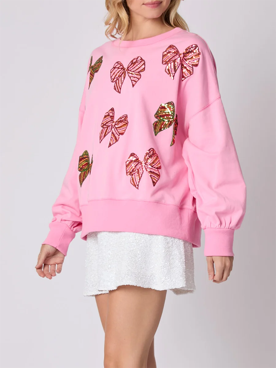 Женская толстовка большого размера с блестками и бантом повседневные топы