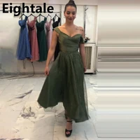 eightale 2022 tea length army green formal evening dress for wedding party shinning tulle women turkish couture prom party gown