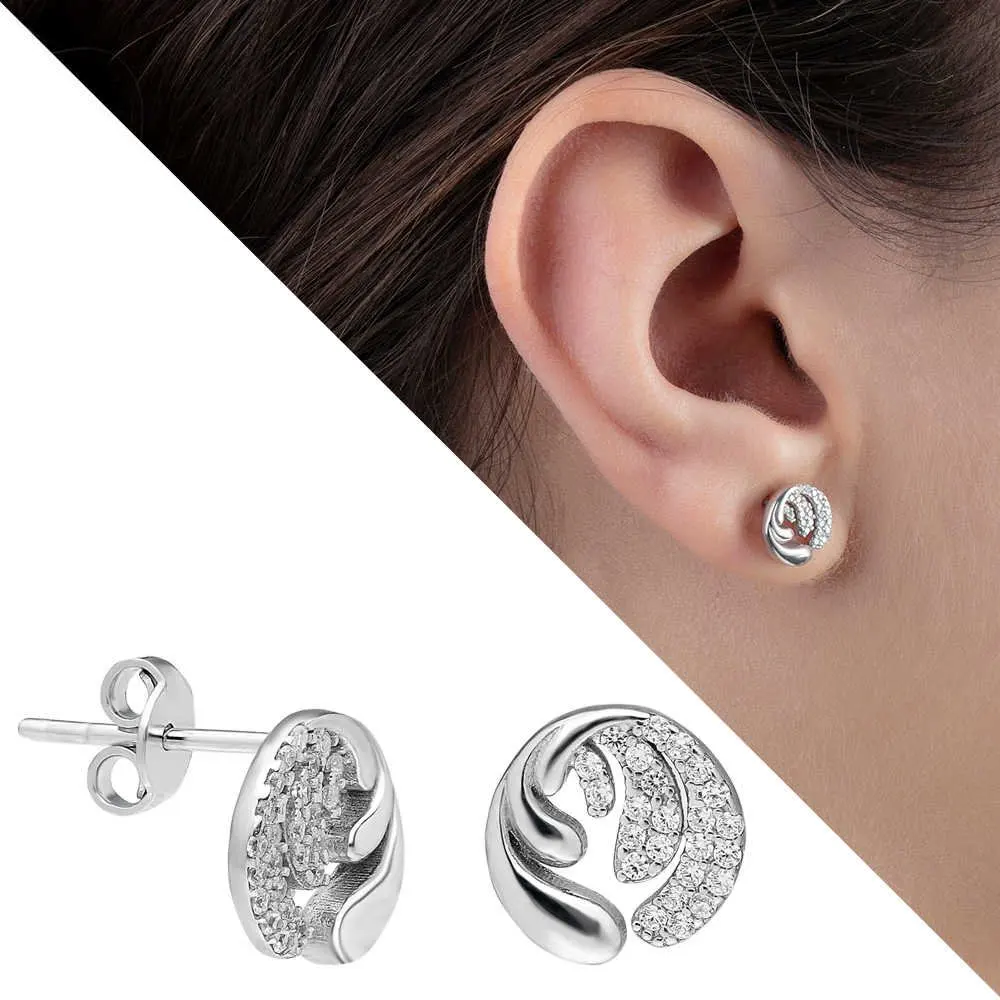 Nipora Zircon Stone Intertwined Wave Design 925 Sterling Silver Women Earrings