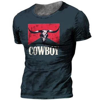 Vintage Men's T-shirts  Cowboy Clothing  Short Sleeve Tops Summer Costume Loose Casual Boys Hip Hop Streetwear Man's T Shirts 4