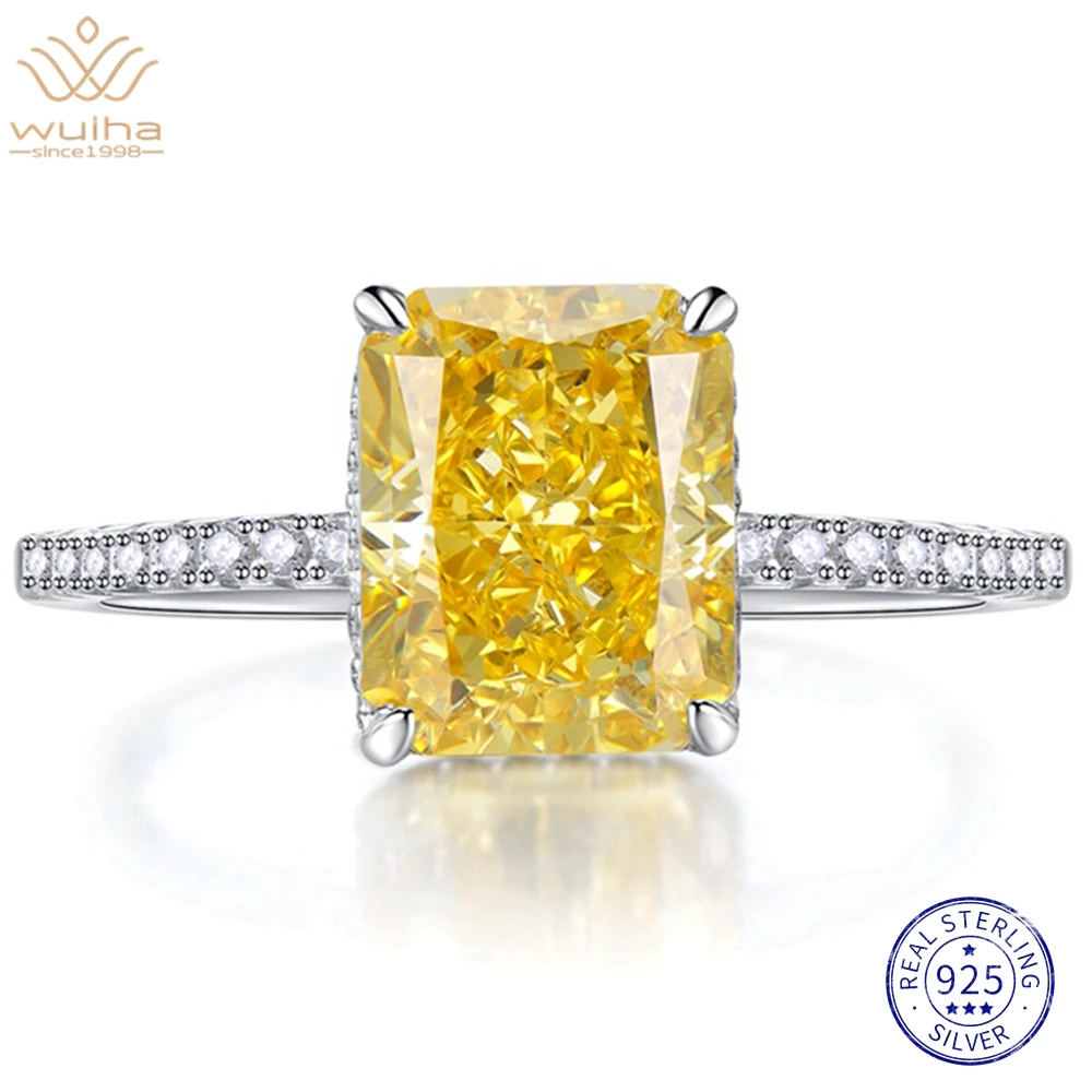

WUIHA 18K White Gold Radiant Cut 8*10MM Courndum Ring For Women Engagement Gift 925 Sterling Silver Luxury Jewelry Drop Shipping
