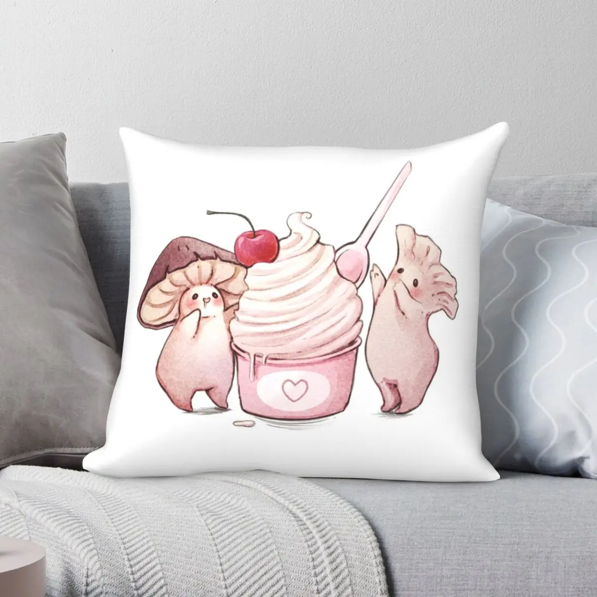 

The Mushrooms Found Ice Cream Pillowcase Polyester Linen Velvet Pattern Zip Decor Home Cushion Cover