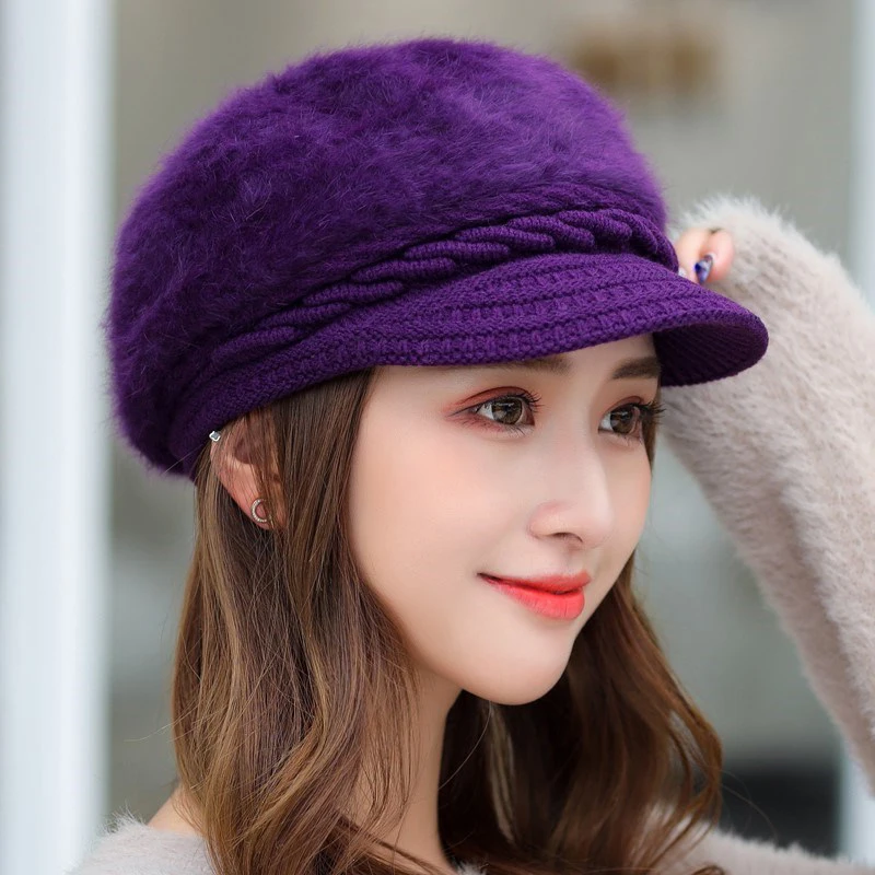 

New Style Casual Women Beret Hats Rabbit Hair Knitted Female Berets Winter Warm Cap Boina Feminina Free Shipping Lowest Price