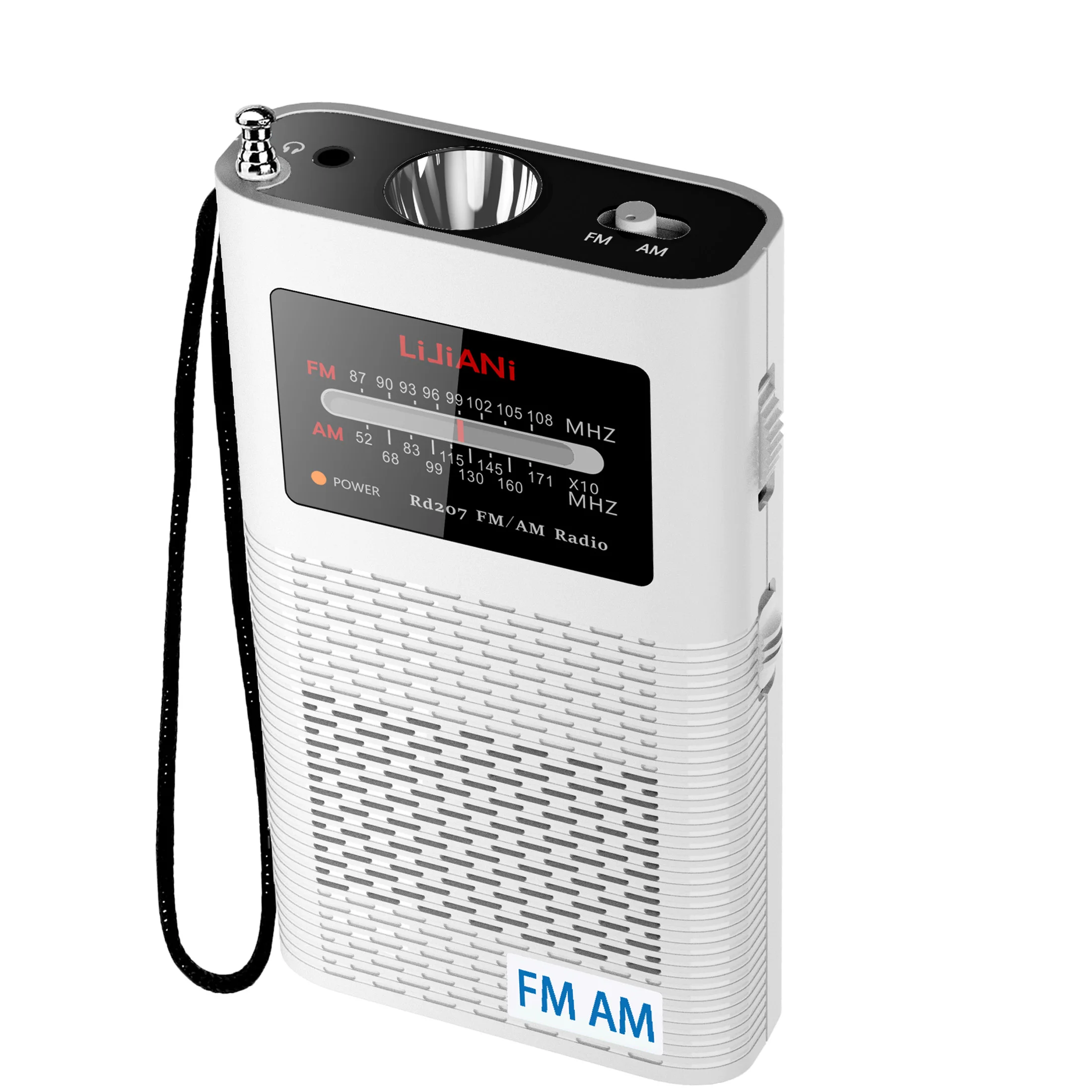 

Pocket AM FM Portable Transistor Radio Powerful Flashlight Powered by 1500mah Battery (Included),Long Antenna Best Reception