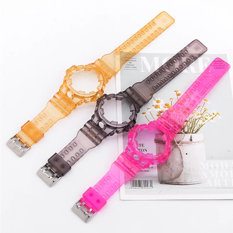 Clear Resin strap case Men's watch Accessories For Casio G-Shock GA700 710 735 Strap Outdoor sports waterproof watch band Buckle