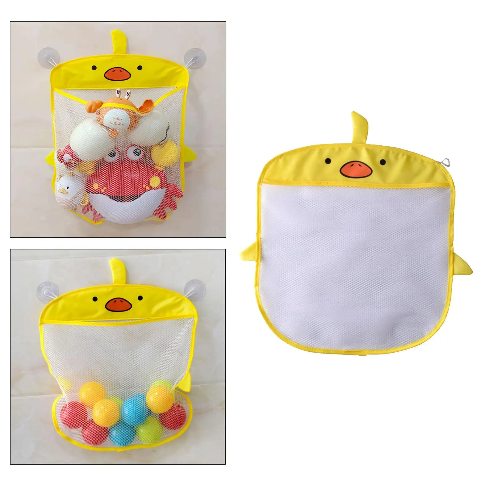 Cartoon Bath Toy Storage Mesh Bag Shower Caddy Net Bag with Suction Cups Holder Toy Organizer Mesh Bag for Boys Girls Baby Kids