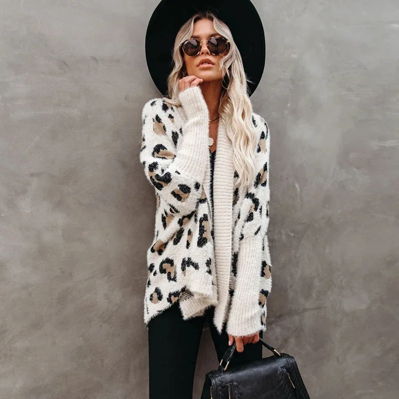 Женский мохеровый кардиган оверсайз с леопардовым принтом |