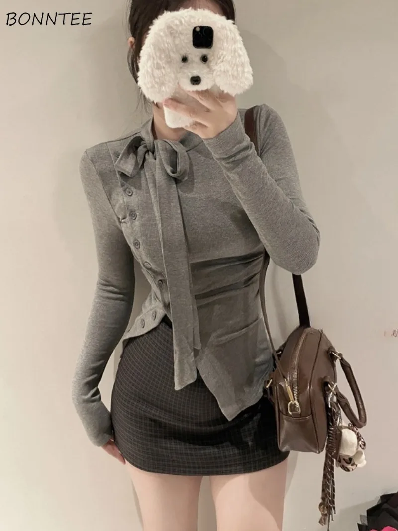 BONNTEE женские футболки с длинным рукавом из хлопка и полиэстера