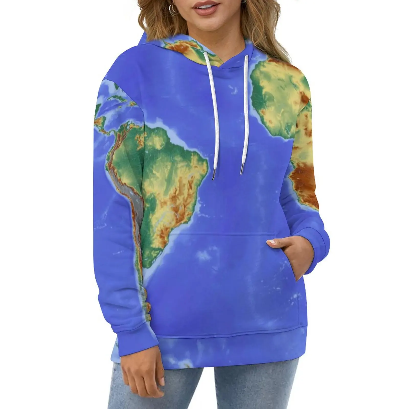 

Cool Earth Map Hoodies Ladies Map of The World Street Wear Casual Hoodie Spring Long Sleeve Elegant Custom Hooded Sweatshirts