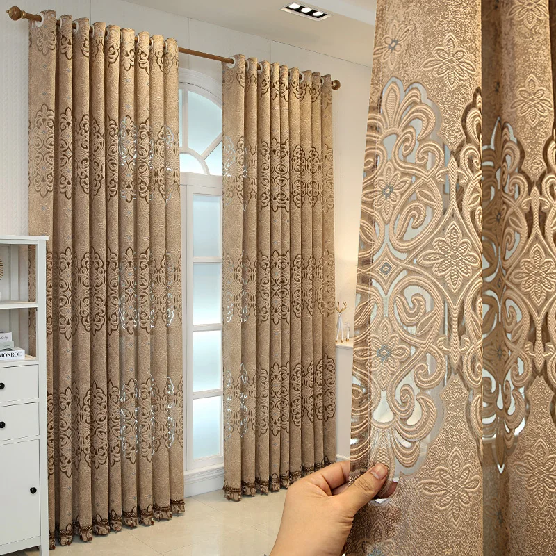 

Custom Tulle for Living Dining Room Bedroom European Luxury Coffee Color Balcony Embroidery Elegant Window Curtain Room Decor