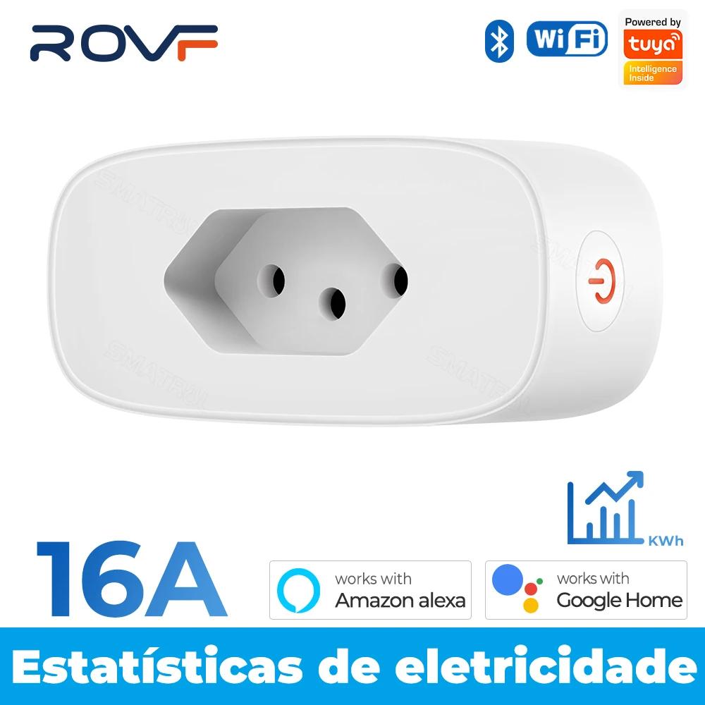

16A Brazil Standard Tuya Wifi Smart Plug Socket Outlet Adapter Power Monitor Timer APP Voice Works For Google Home Alexa