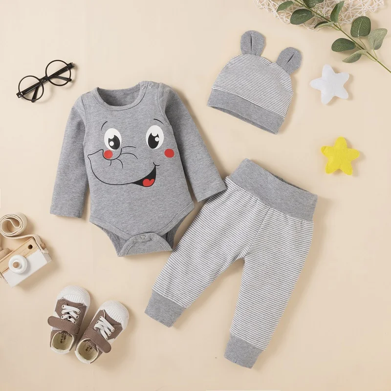 

Hibobi 3-piece Cute Baby Boy Elephant Pattern Long Sleeves Top & Pants & Hat