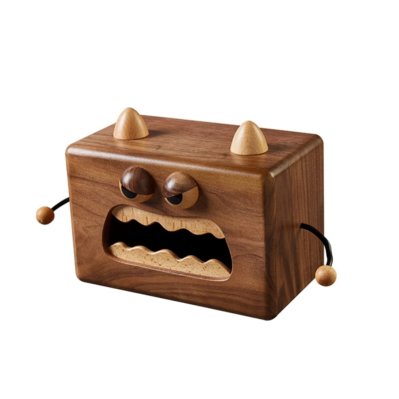

LUDA Cartoon Tissue Box Solid Wood Little Monster Pumping Box Black Walnut Storage Box Home Napkin Paper Box Home Decoration