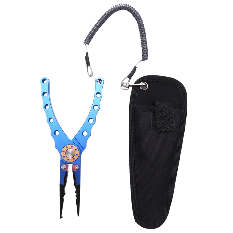 

Aluminum Fishing Pliers Braid Cutters Split Ring Pliers Saltwater/Freshwater Fish Hook Remover Fish Holder with Sheath and Lanya