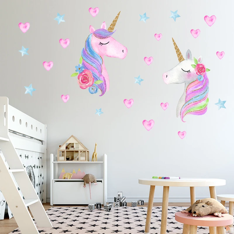 

Cartoon Luminous Unicorn Wall Stickers For Kids Rooms Ceiling Home Decor Wall Decals Fluorescent Stars Glow In The Dark Stickers