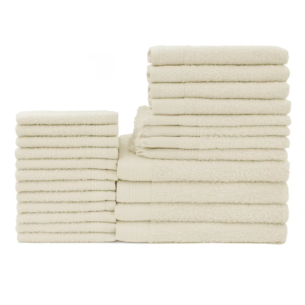 

Bathroom Towel Set Traditional 24 Piece Cotton Bath Towel Set, Off-White