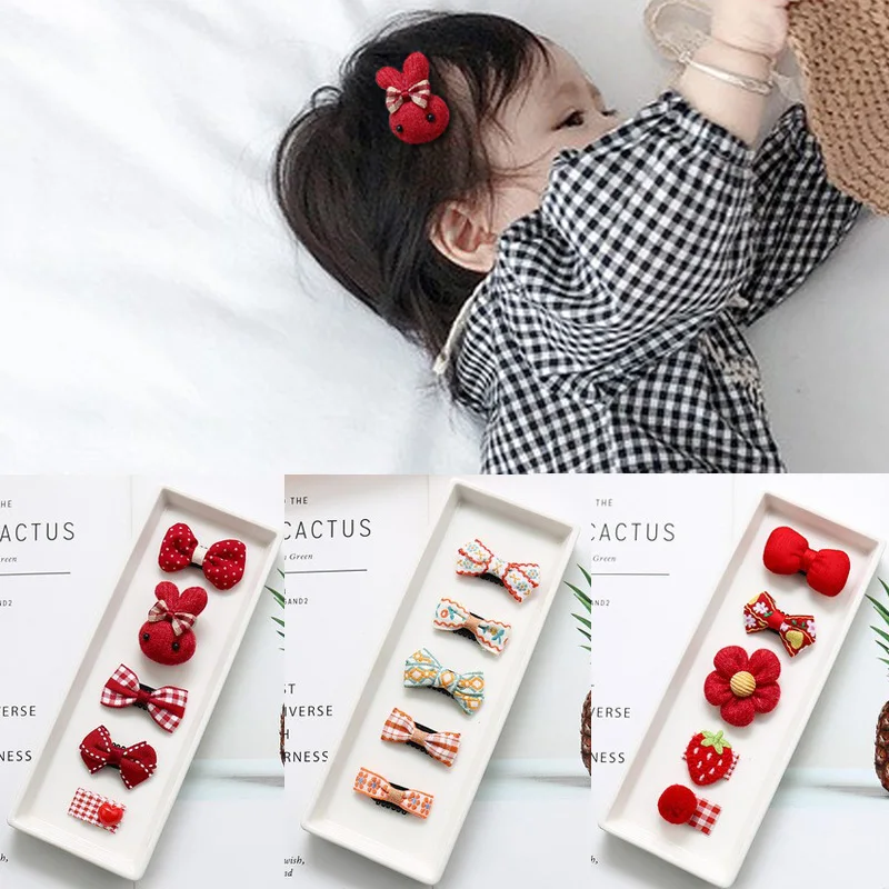 

5Pcs Baby Girl's Barrettes Bow Ribbon Hair Bow Clips Print Flower Hair Clip Hairpins Kids Hair Butterfly Decor Accessories