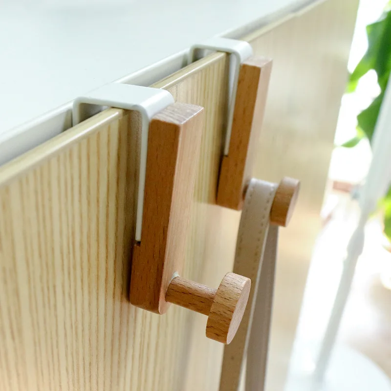 

1PCS Japanese Style Cabinet Hook Bathroom Towels Hook Wooden Wall Coat Rack Hats Storage Organizer Door Back Hanging Holder