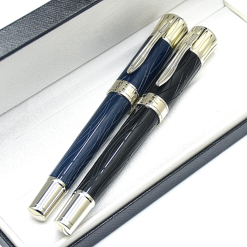 MB Limited Writers Edition Mark Twain Rollerball Pen Blue & Black Ice Cracks Design Office Writing Ballpoint Pens 0068/8000 images - 6