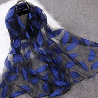 women girls leaves jacquard organza scarf shawls summer sunshade beach scarves wraps 65x170cm