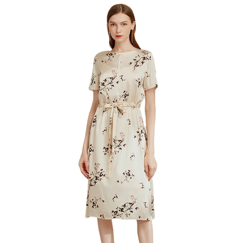 

Женское шелковое платье абрикосового цвета с цветочным принтом, весна-лето 23, женское длинное роскошное платье из натурального шелка, сексуальное пляжное платье для офиса, для повседневной носки
