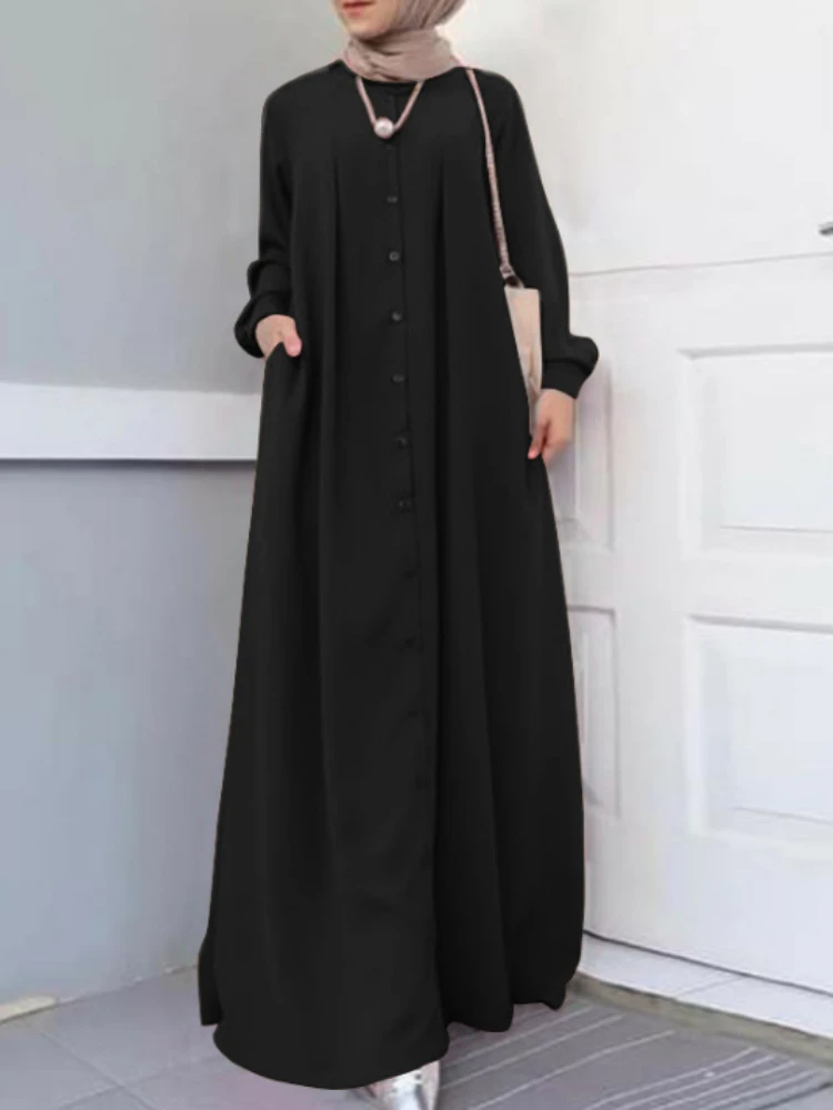 

Женское длинное платье с длинным рукавом, на пуговицах