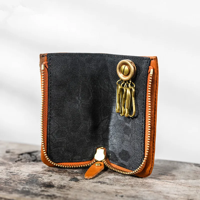 Fashion genuine leather stitching men's women's key bag outdoor daily high-quality luxury natural real cowhide brown coin purse