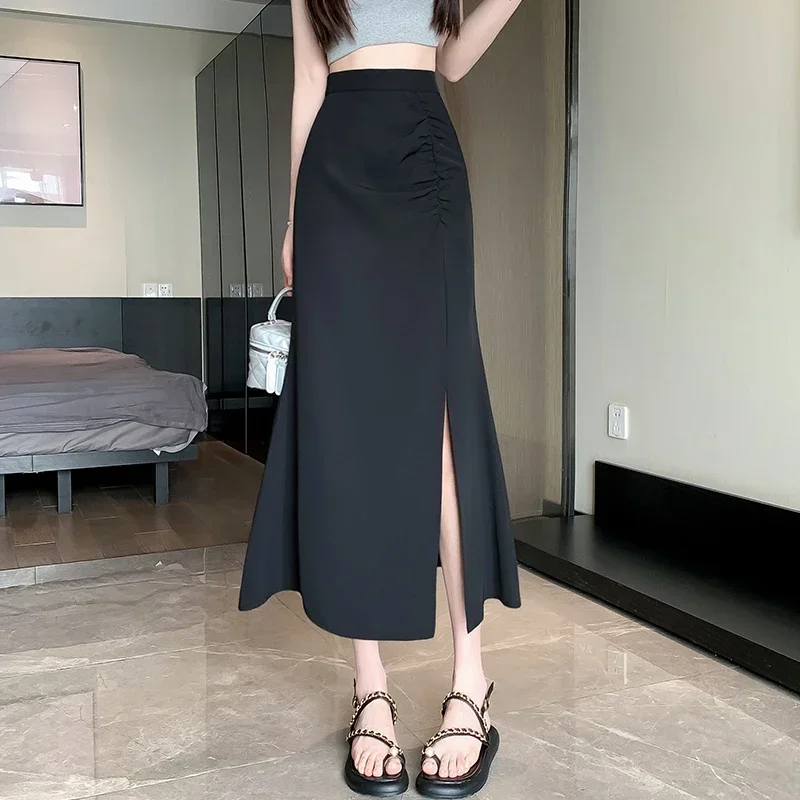 Юбка женская офисная длинная со складками