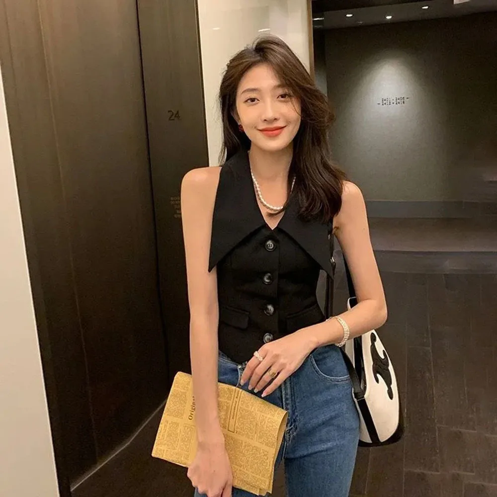 Женские офисные Топы во французском стиле Летний жилет без рукавов с открытыми