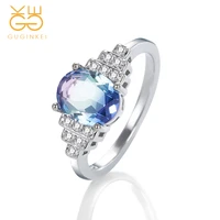 guginkei silver 925 jewelry rings colorful tourmaline zircon oval stone gemstone women 925 sterling silver ring jewelry
