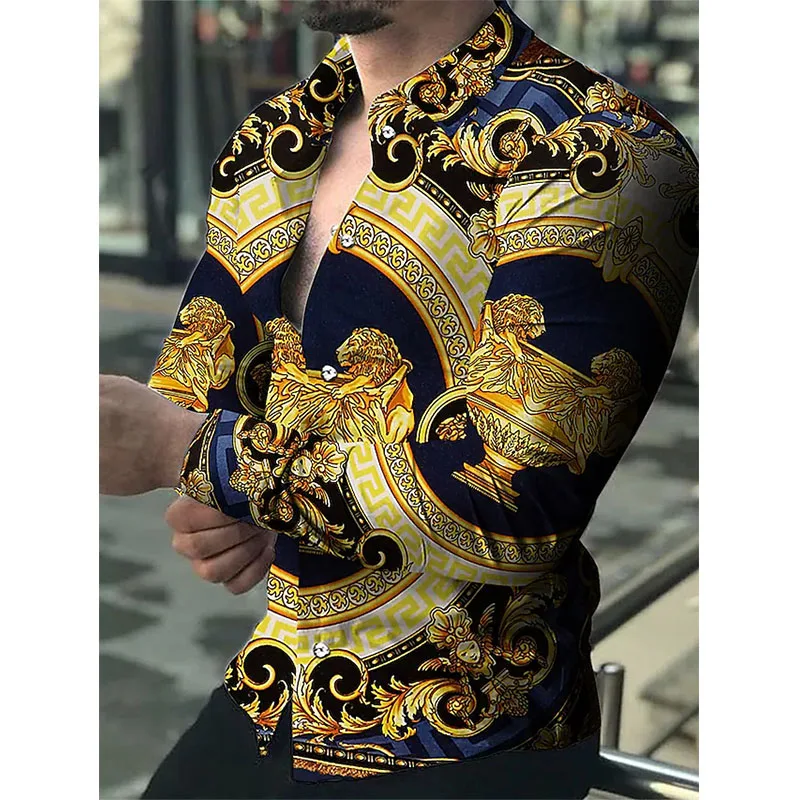 Fashion Men Shirts Oversized Casual Shirt Flower Vine Print Long Sleeve Tops Men's Clothes Vintage Cardigan Blouses High Quality