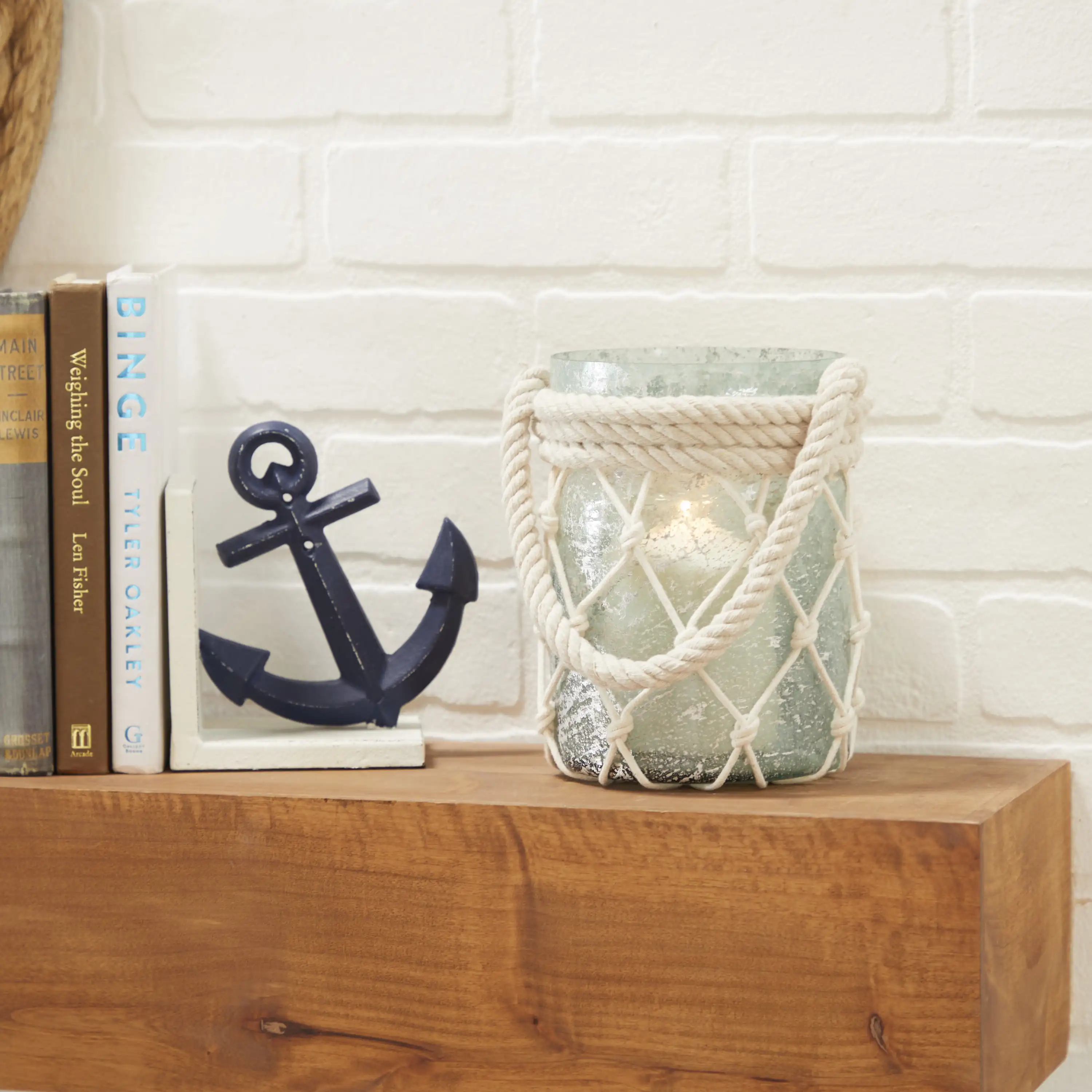 

Teal Glass Decorative Candle Lantern with Rope Handle