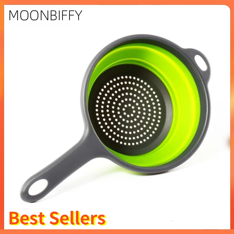 

Telescopic Collapsible Drain Basket with Handle Round Storage Basket Rubber Plastic Fruit Basket Washing Basket Kitchen Tools