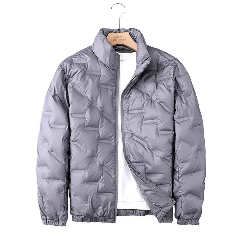 Lightweight Down Jacket Men's Short 2022 New Stand Collar Fashion Printing Casual Warm Autumn and Winter Anti-season Coat