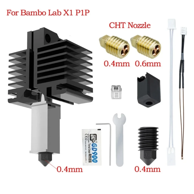 

Комплект горячего конца 3D-принтера 0,4 0,6 латунная насадка нагревательный блок 500 ℃ для Bambu Lab X1 H8WD
